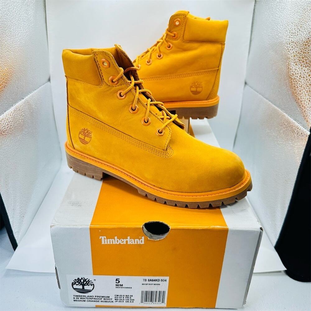Timberland Premium 6-Inch Waterproof Boots Orange Unisex Size W 6.5 M 5